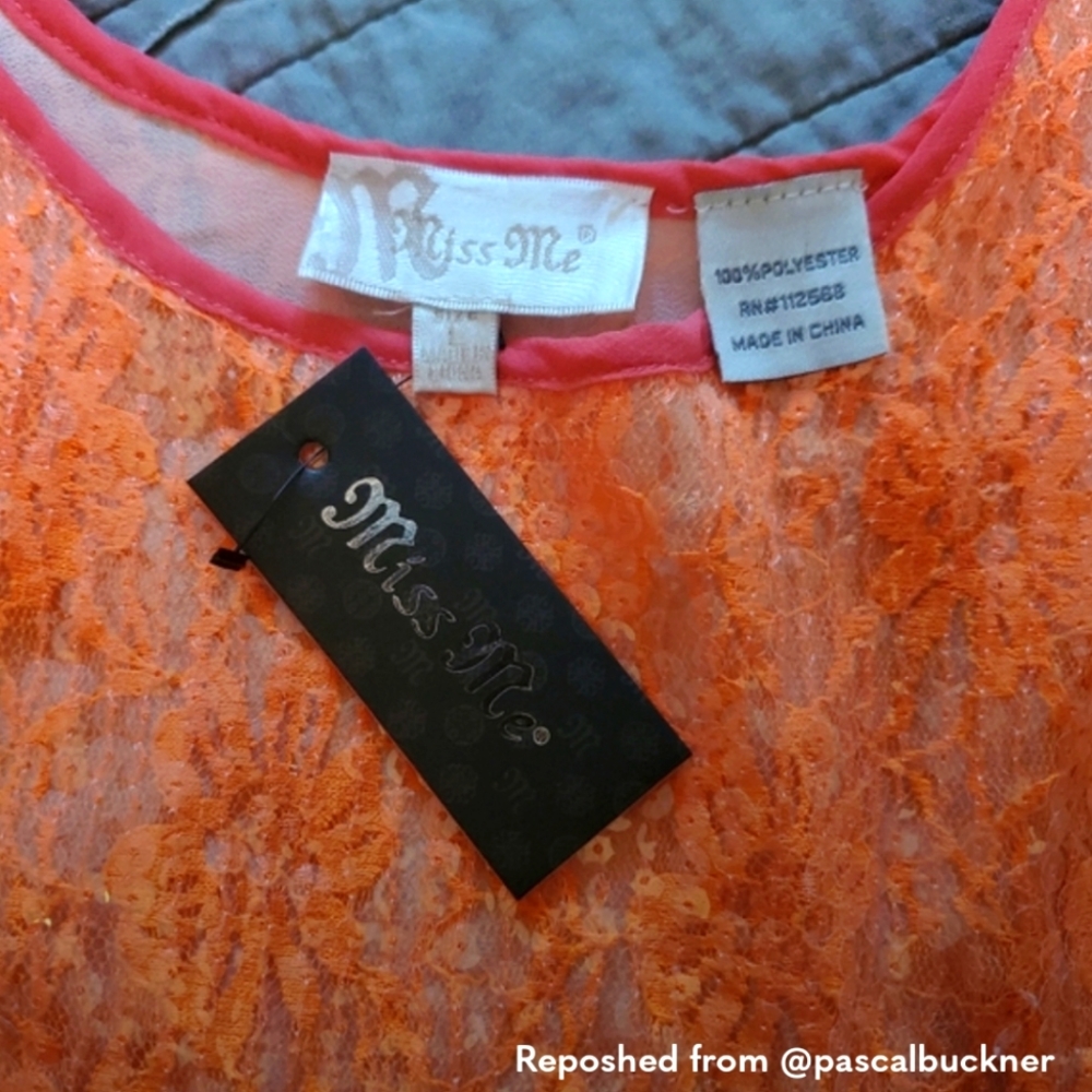 Miss Me orange sequin sleevless tank top new - Picture 1 of 4